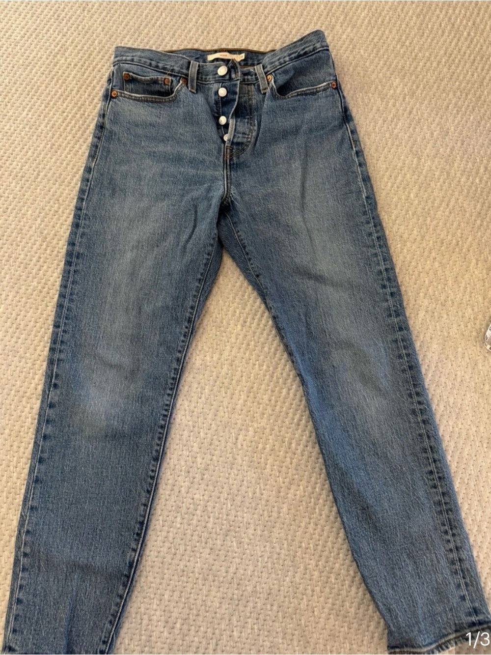 Levi's “Wedgie” High-Rise Button-Fly Blue Straight-Leg Jeans